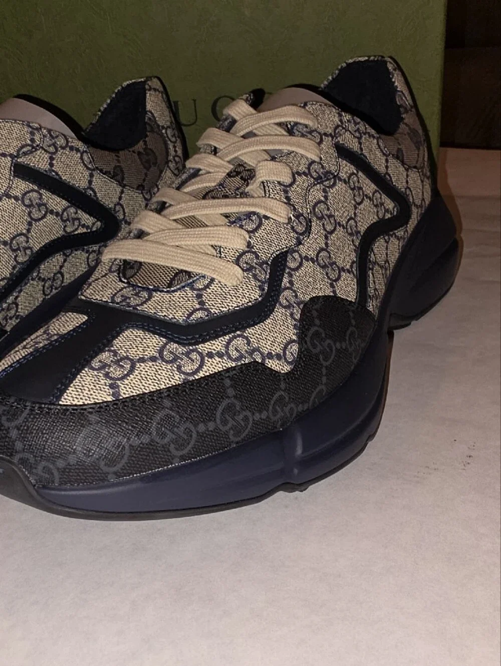 Gucci Men's Navy and Cream GG Monogram Low-Top Sneakers